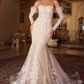 Cameron Lace Mermaid Bridal Gown with removable sleeves - Off White/Nude