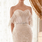 Geneveive Lace with Clear sequins glitter  Mermaid Bridal Gown with dropped sleeves - Off White/Nude