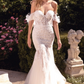 Sereria  Sweetheart Lace and feather Mermaid Gown- French White