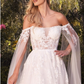 Isabela corset  Princess cut Tulle Wedding Gown with flare sleeves  -Off White