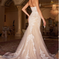 Cameron Lace Mermaid Bridal Gown with removable sleeves - Off White/Nude