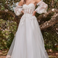Evanglina Sweetheart Bodice with Flower applique and detachable sleeve- White