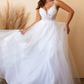 Thalia Narrow Strap Princess cut Tulle Wedding Gown -White