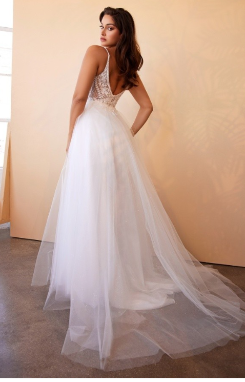 Thalia Narrow Strap Princess cut Tulle Wedding Gown -White