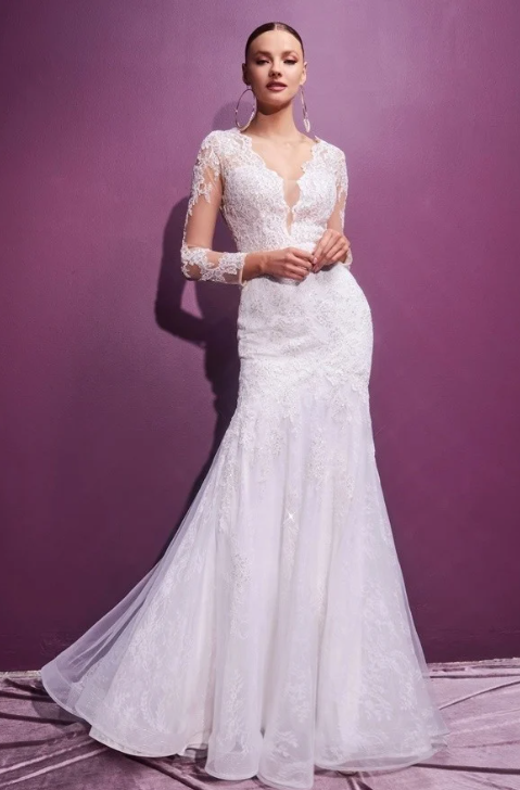 Aria Long Sleeve Mermaid Wedding Gown-White